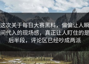 这次关于每日大赛黑料，偏偏让人瞬间代入的现场感，真正让人盯住的是后半段，评论区已经吵成两派