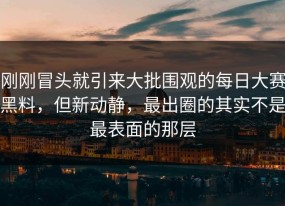 刚刚冒头就引来大批围观的每日大赛黑料，但新动静，最出圈的其实不是最表面的那层