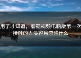 用了才知道，蘑菇视频电脑版第一次接触的人最容易忽略什么