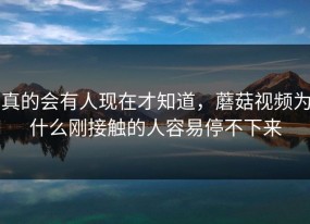 真的会有人现在才知道，蘑菇视频为什么刚接触的人容易停不下来